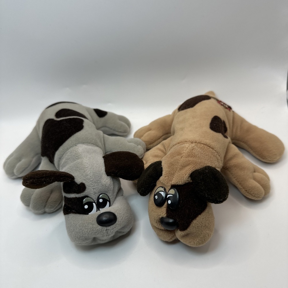 Vintage 1985 Pound Puppies Newborn Furries Tan Gray Plush Dog Lot of 2 Tonka